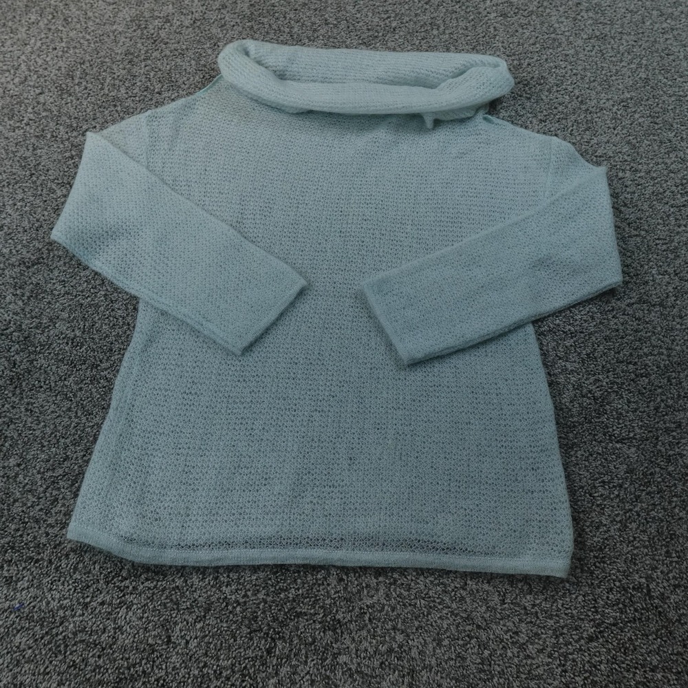 Mohair Sweater Womens 8 Blue Turtle Cowl Funnel Neck Open Knit Pullover Soft Top